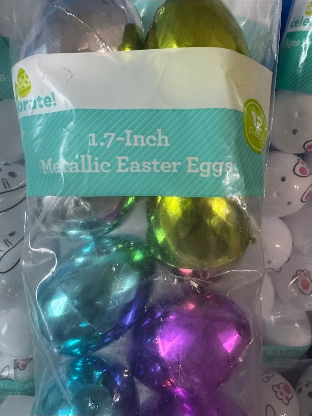 Celebrate! White Bunny Print & Metallic Assorted Easter Egg Decor Pack. Set of 5